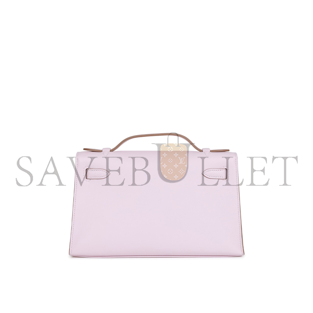 HERMES KELLY POCHETTE MAUVE PALE SWIFT PALLADIUM HARDWARE (22*14*7cm) 